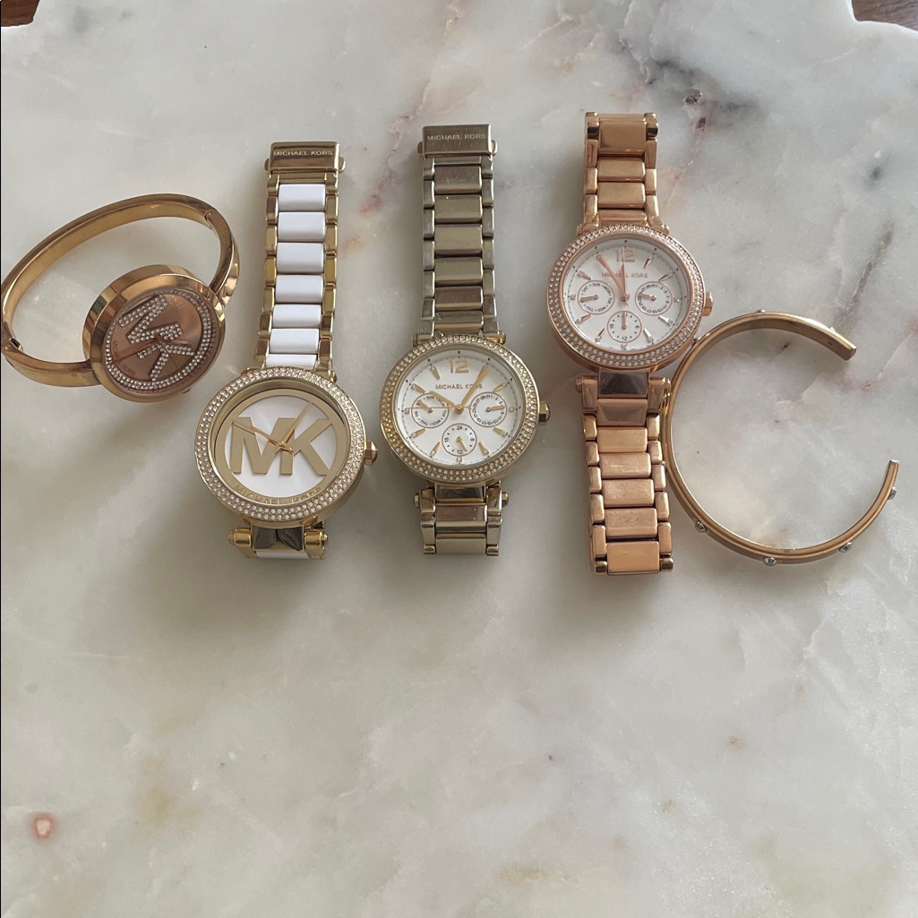 Michael Kors Gold, Silver, And Rose Gold Watch Set